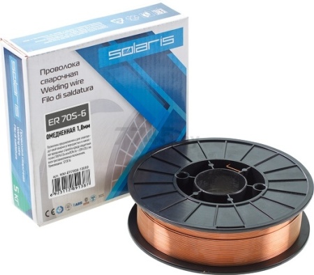 Проволока сварочная SOLARIS омедненная ER 70S-6 (1,0мм, 5 кг)